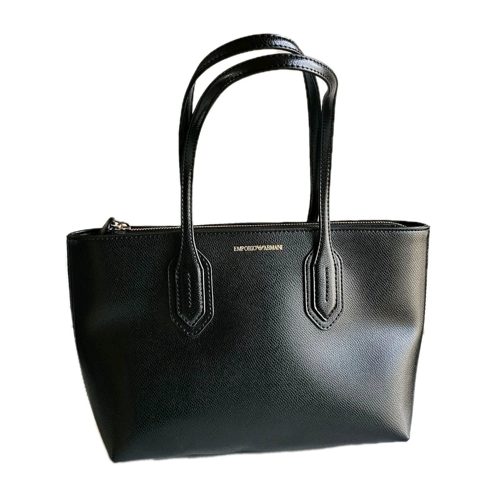 Emporio Armani Shopper Bag Black Textured Palmellato Leather - Pristine!